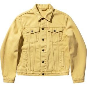 Elia Cher Jacket Womens Large Yellow Denim Snap Front Collared Pockets Unlined